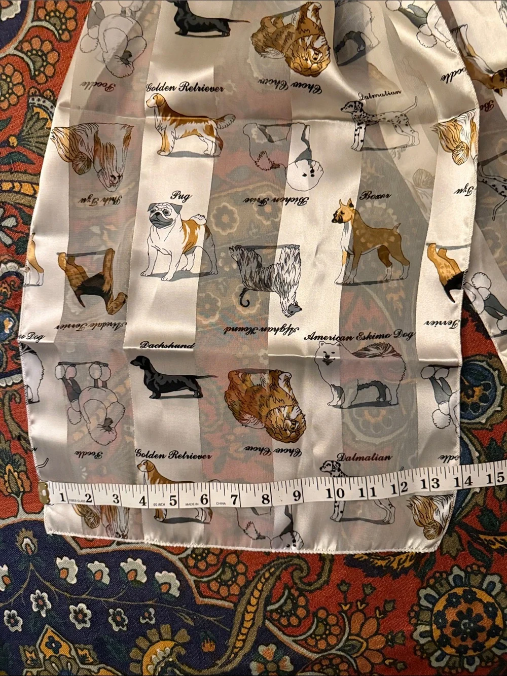 Silk Dog Print Scarf in Cream